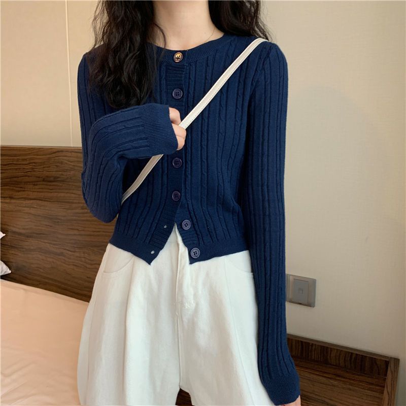 Áo Khoác Cardigan Thun Len Nữ Cổ Tròn 7 Cúc