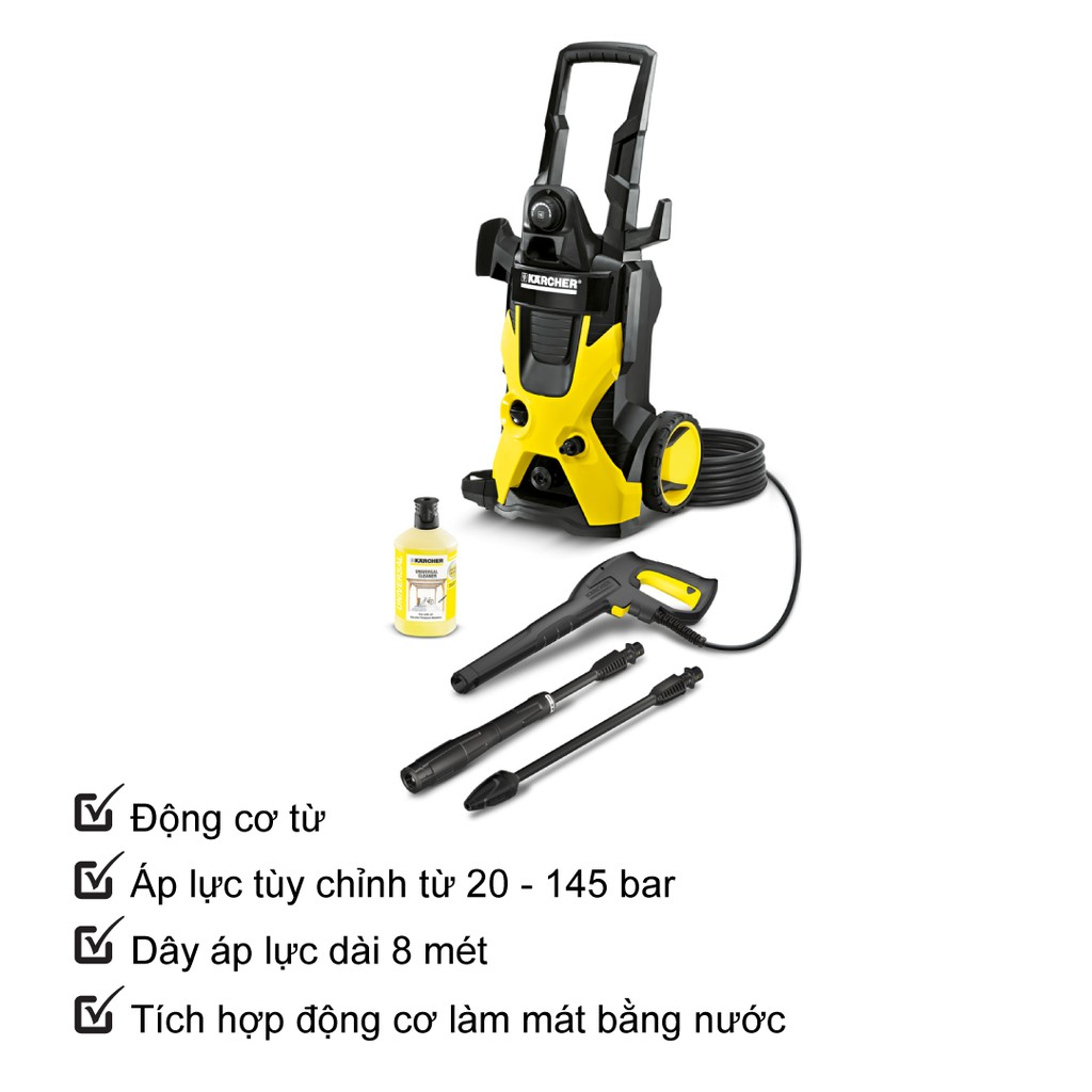 (Sản xuất Ý) Máy xịt rửa xe cao áp Karcher K5 động cơ từ công suất 2100w, áp lực 20-145 bar, lưu lượng nước 500l/h