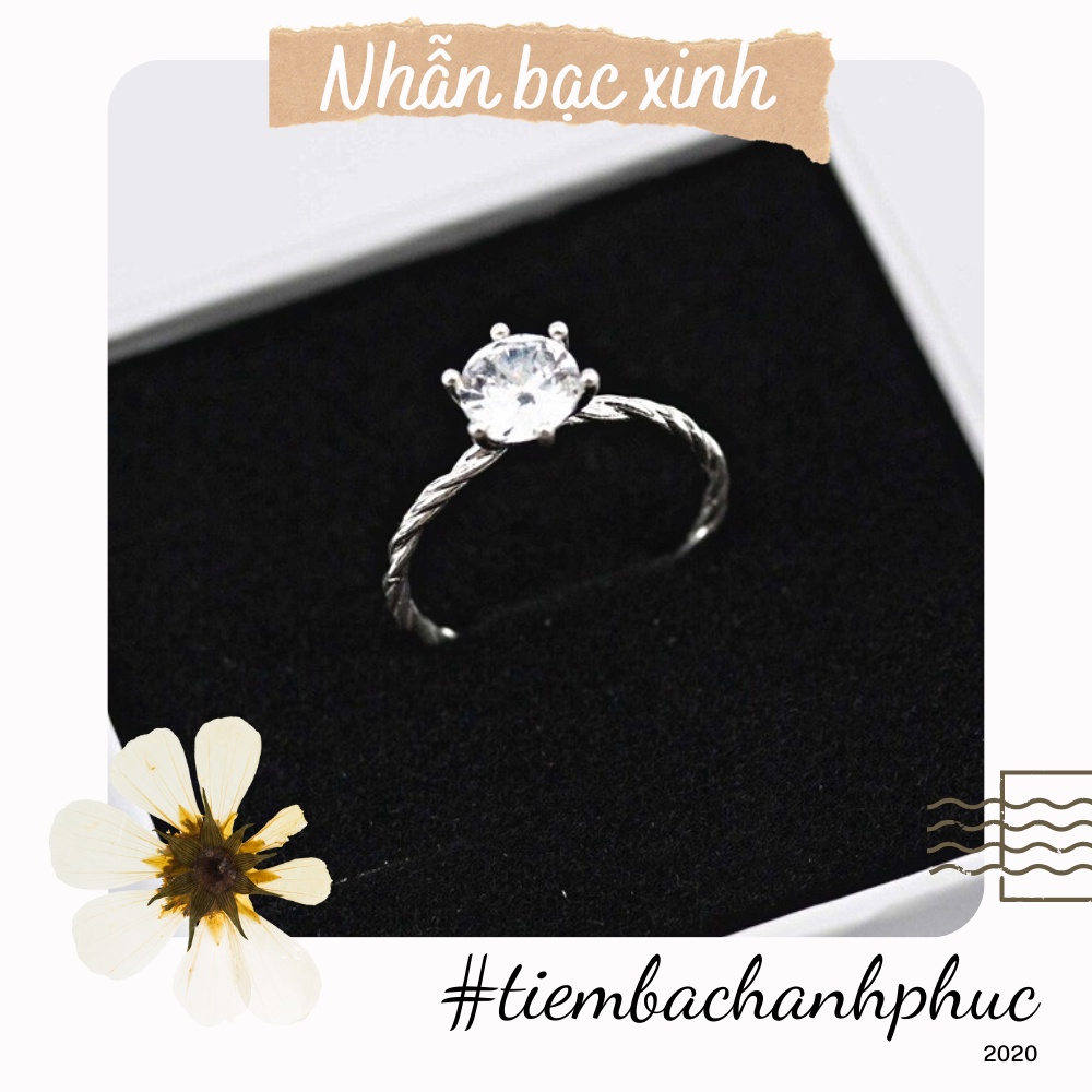 Nhẫn bạc nữ, nhẫn nữ bạc ta ss925 đính đá chuẩn xịn, cam kết sáng đẹp không xỉn màu - Mã TSJ17