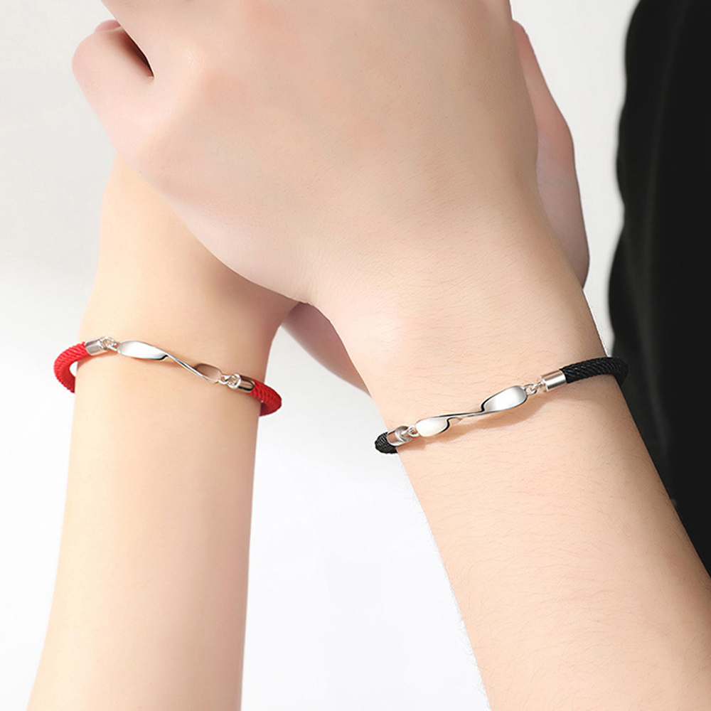 Vòng tay dây thừng mặt kim loại khắc chữ dành cho cặp đôi | BigBuy360 - bigbuy360.vn