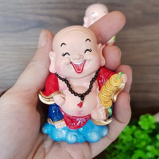 Tượng chibi Di Lặc cầm xâu tiền vàng 7cm