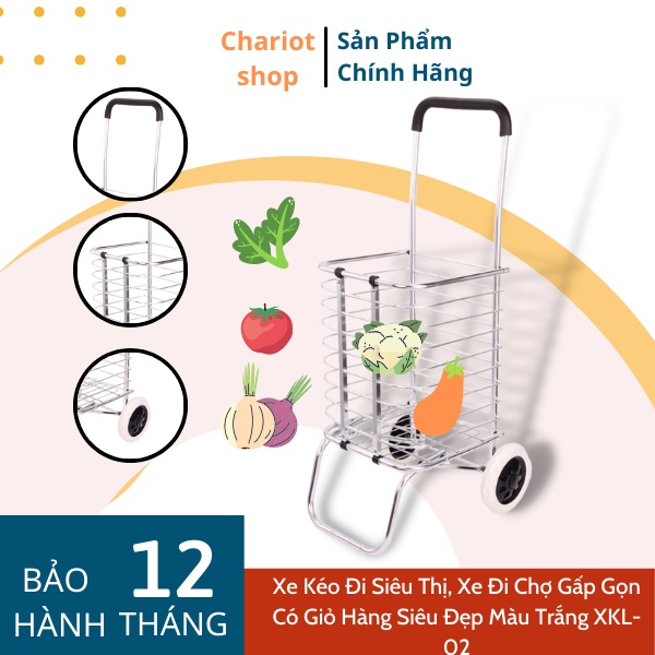 Xe Kéo Đi Chợ, Đi Siêu Thị Có Giỏ Hàng Màu Trắng XKL-02