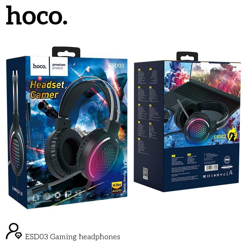Tai Nghe Headphone Gaming Hoco ESD03 Có Mic Đàm Thoại, Đèn LED Siêu Đẹp, Độ Bền Cao. Bảo Hành 12 Tháng