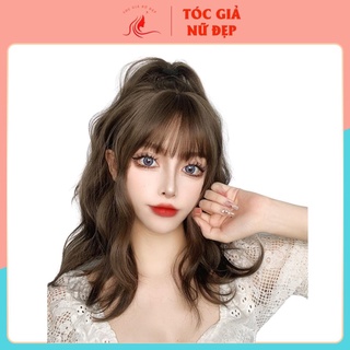 Tóc giả nữ đẹp nguyên đầu xoăn dợn sóng kiểu hàn quốc, tặng kèm lưới trùm tóc wig. T60f