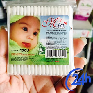 Tăm bông Misu dành cho trẻ em lõi nhựa 100 cây/ túi