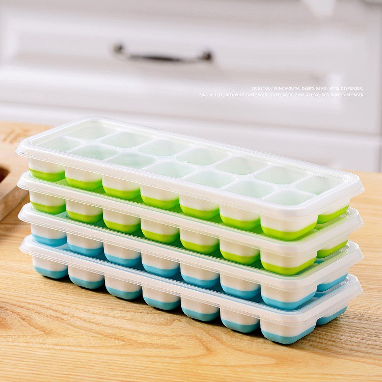 Khay làm đá silicon 14 ô chống dính có nắp đậy ngăn mùi từ tủ lạnh (KD14)