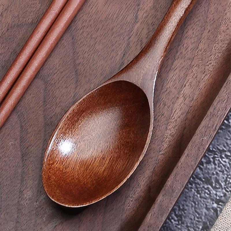 Bộ 3 Món Muỗng Đũa Nĩa Bằng Gỗ Tay Cầm Dài Màu Trơn Phong Cách Hàn Quốc