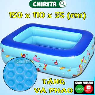 Bể Bơi Phao 2 Tầng Cho Bé 150x110x35cm, Hồ Bơi Cho Bé - Tặng Kèm Bộ Vá Phao Cao Cấp CHIRITA