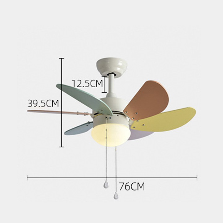 Quạt trần 6 cánh nhiều màu sắc trang trí phòng cho bé -Quạt trần kèm đèn led