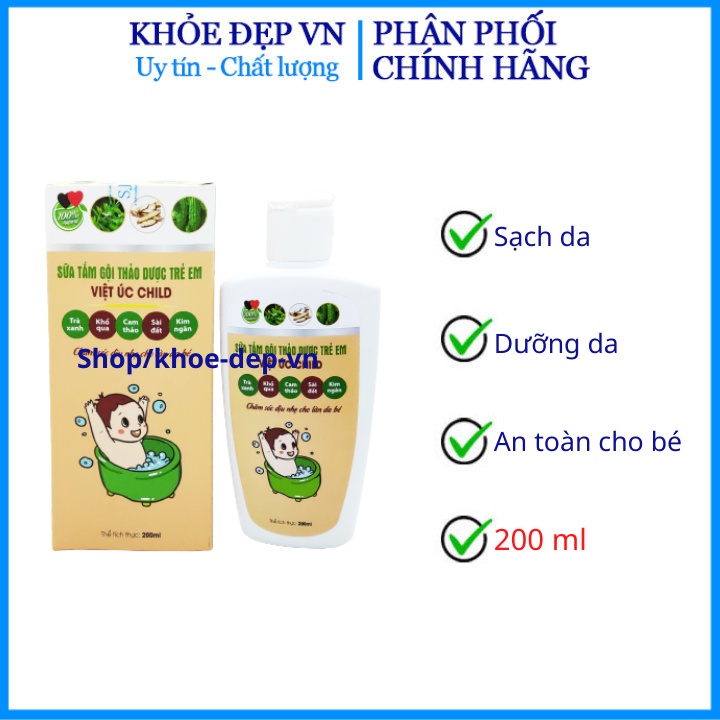 Sữa tắm gội cho bé và trẻ sơ sinh Việt Úc Chil thảo dược sạch rôm mần ngứa chai 200ml