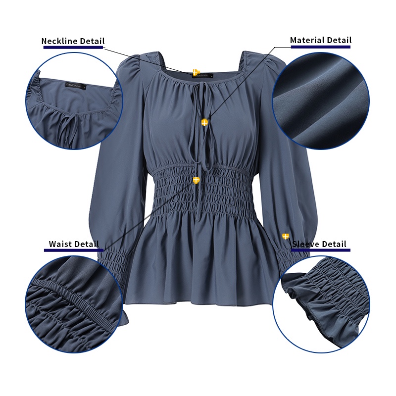 Áo kiểu ZANZEA tay dài loe xếp li lưng thun thời trang cho nữ