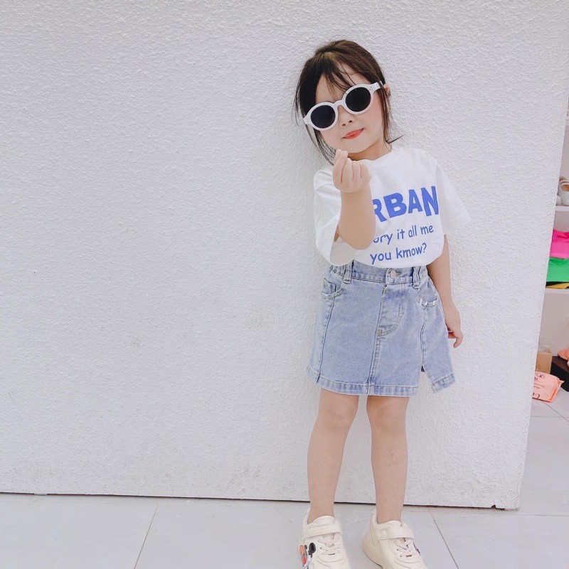 [Hình thật] Áo thun Urban, chân váy jean CXM Kids