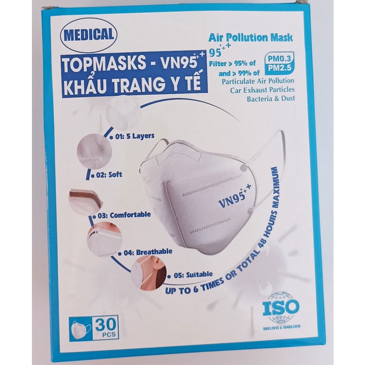 Khẩu Trang Y Tế 5 Lớp Topmasks -Vn95+ (30 Cái/Hộp)