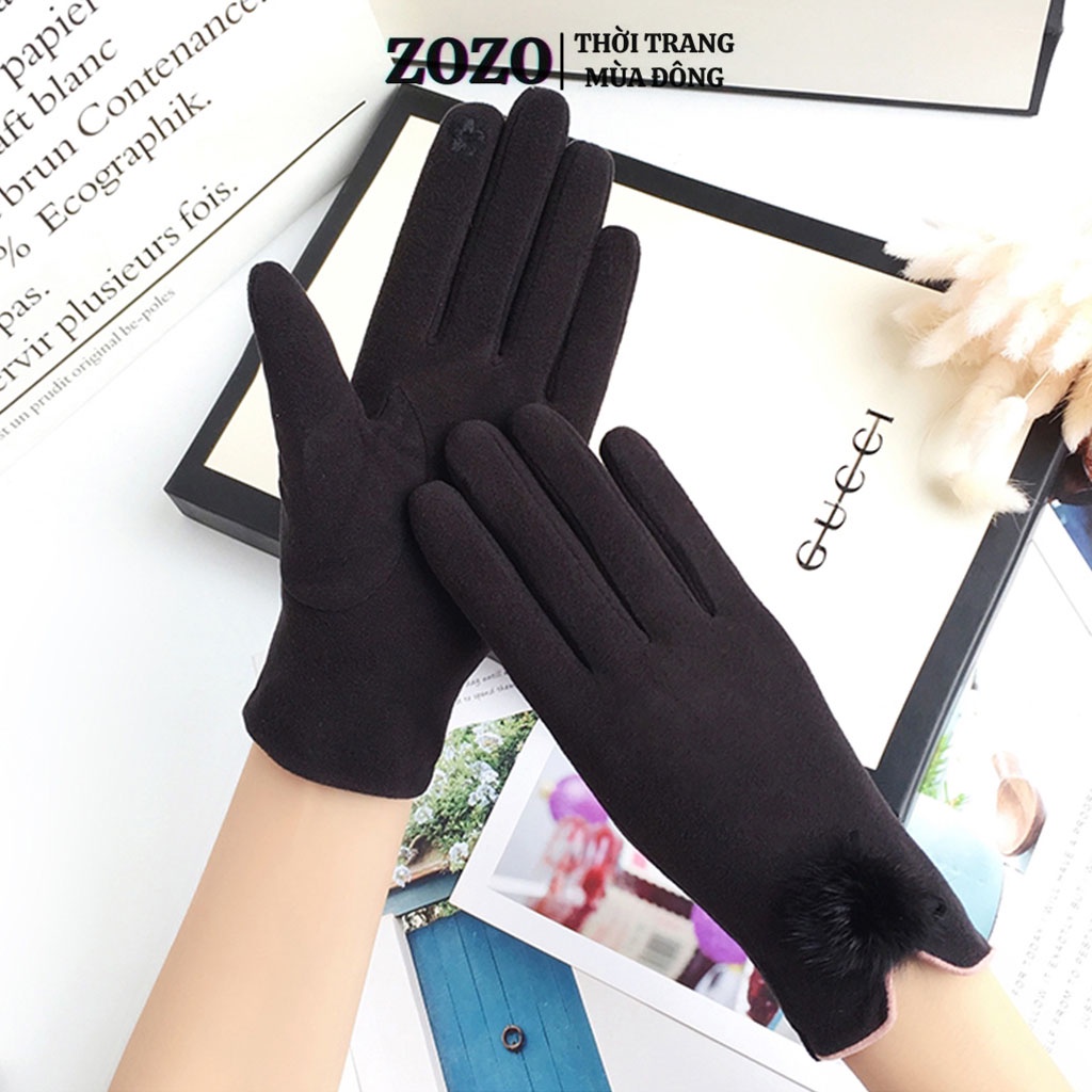 Găng tay mùa đông cho nữ thời trang giữ ấm chống nước cao cấp ZOZO bao tay vải nữ lái xe giữ nhiệt trẻ trung