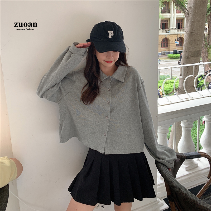 SUXI Áo khoác cardigan tay dài cổ bẻ dáng rộng thoải mái