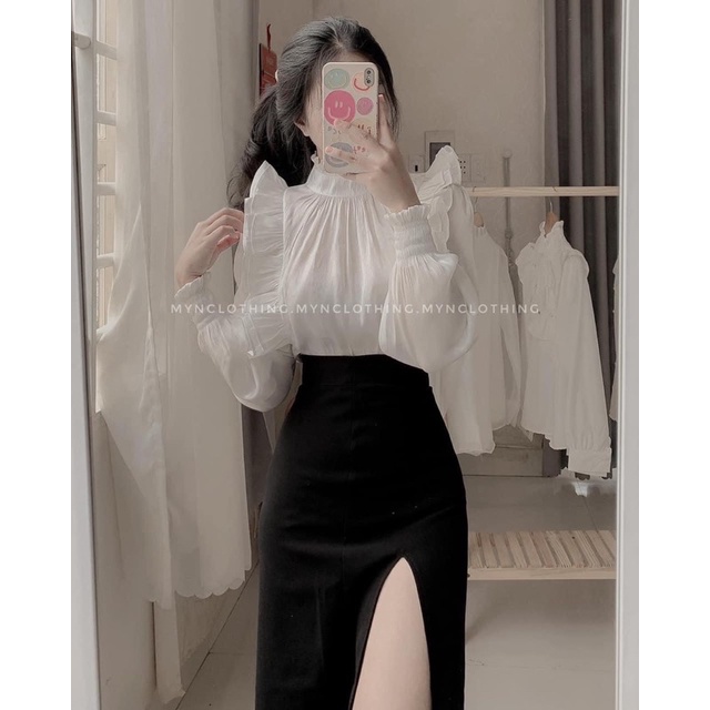 Áo Sơ Mi Nữ Vai Bèo tay bồng vải mịn mát