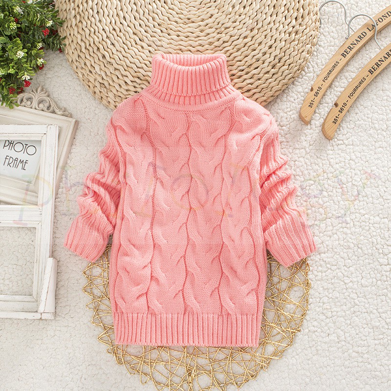 Áo sweater Dệt Kim Cổ Lọ Màu Trơn Thời Trang Mùa Đông Cho Bé