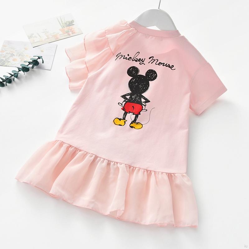 Đầm Xòe Ngắn Tay In Hình Chuột Mickey Dành Cho Bé Gái