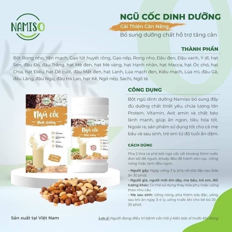 Bột ngũ cốc dinh dưỡng Namiso, bột ngũ cốc dinh dưỡng thơm ngon bổ dưỡng 29 vị