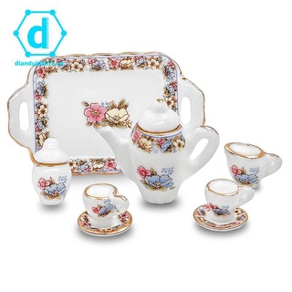 Bộ ấm trà mini bằng sứ trang trí nhà búp bê