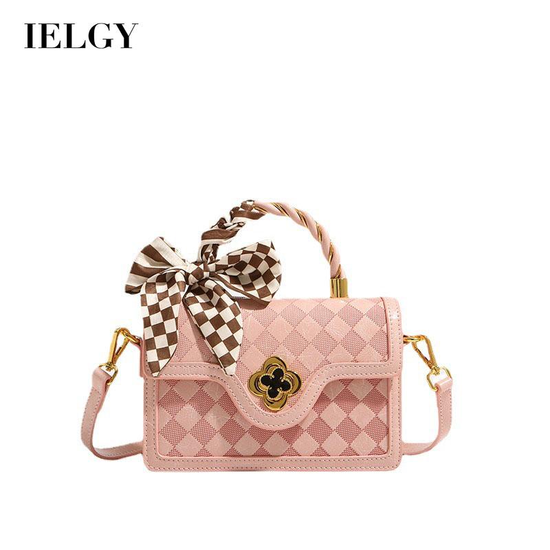 IELGY Niche Túi Xách Đeo Vai Hình Vuông Nhỏ Cầm Tay Họa Tiết Cỏ Bốn Lá Kẻ Sọc Caro