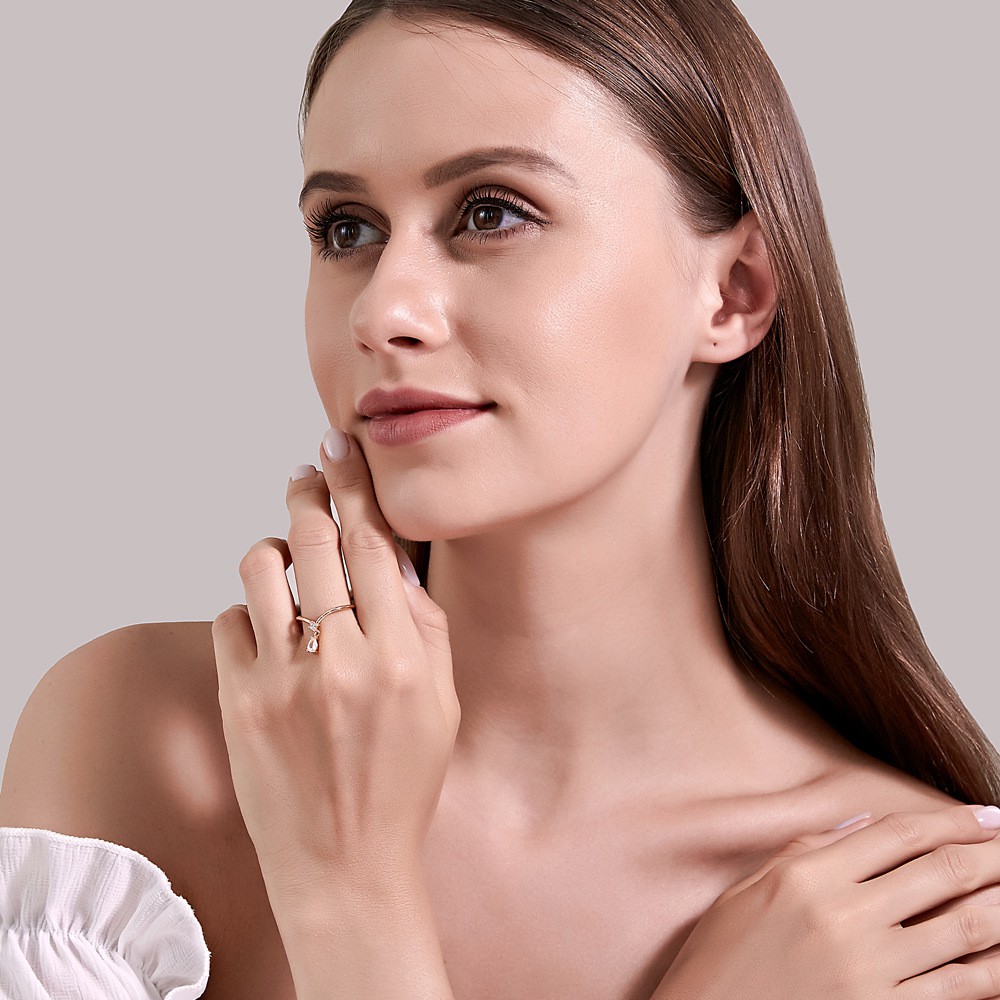 Nhẫn đeo tay đính đá zircon hình giọt nước phong cách Hàn Quốc xinh xắn