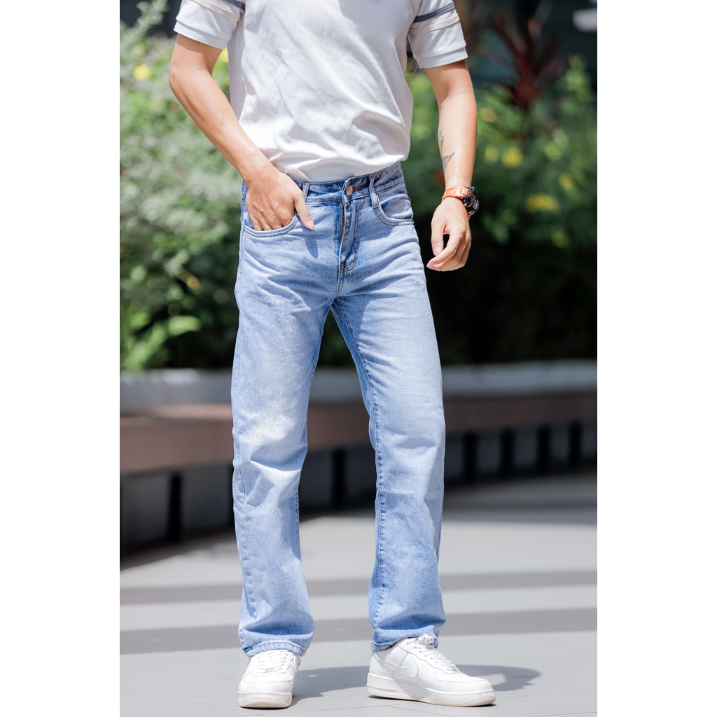 Quần jeans nam ống rộng, quần suông nam ,màu xanh nhạt, ống đứng, levis 514