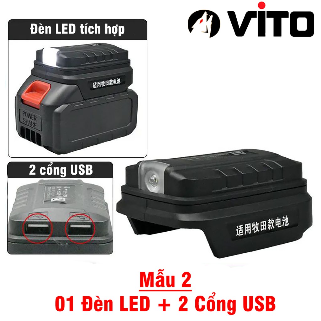 Đế Chuyển Pin Chân MAKITA VITO 5S 21V Sang USB 5V Sạc Điện Thoại