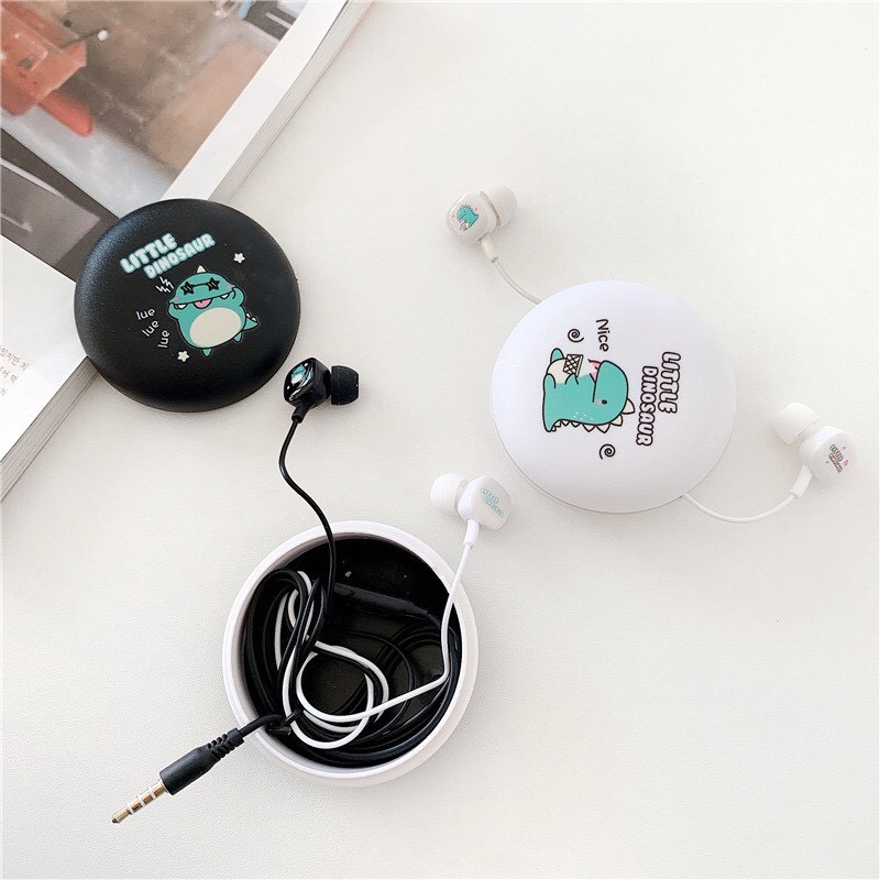 Bộ Tai Nghe Và Hộp Đựng Hàn Quốc Khủng Long (In - Ear) Cực Cute - Có Mic Đàm Thoại