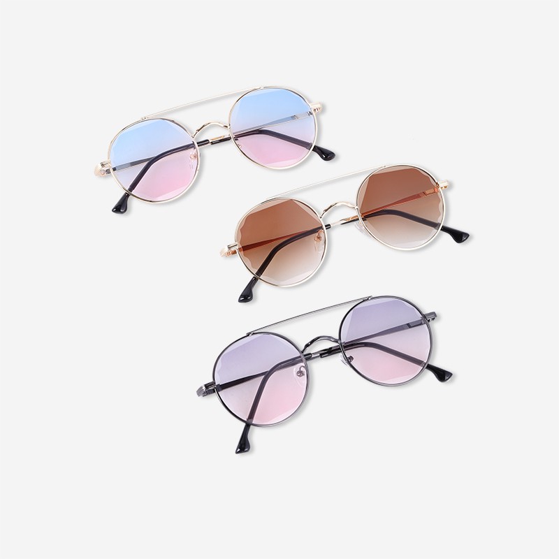 Mắt kính mát nữ tròn gọng kính kim loại cầu đôi UV400 Jaliver Young SM-6358