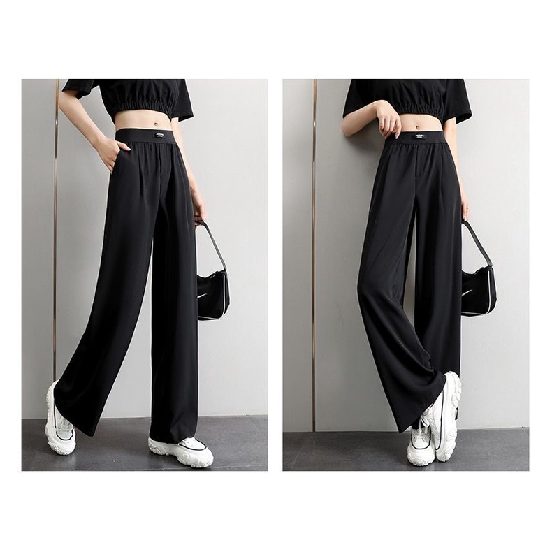Quần dài ống rộng lưng cao màu đen cá tính cho nữ