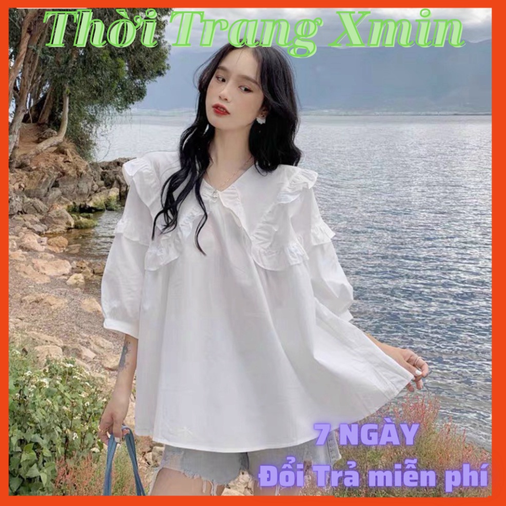 áo babydoll tiểu thư viền bèo , áo sơ mi nữ kiểu A556 KACA xmin