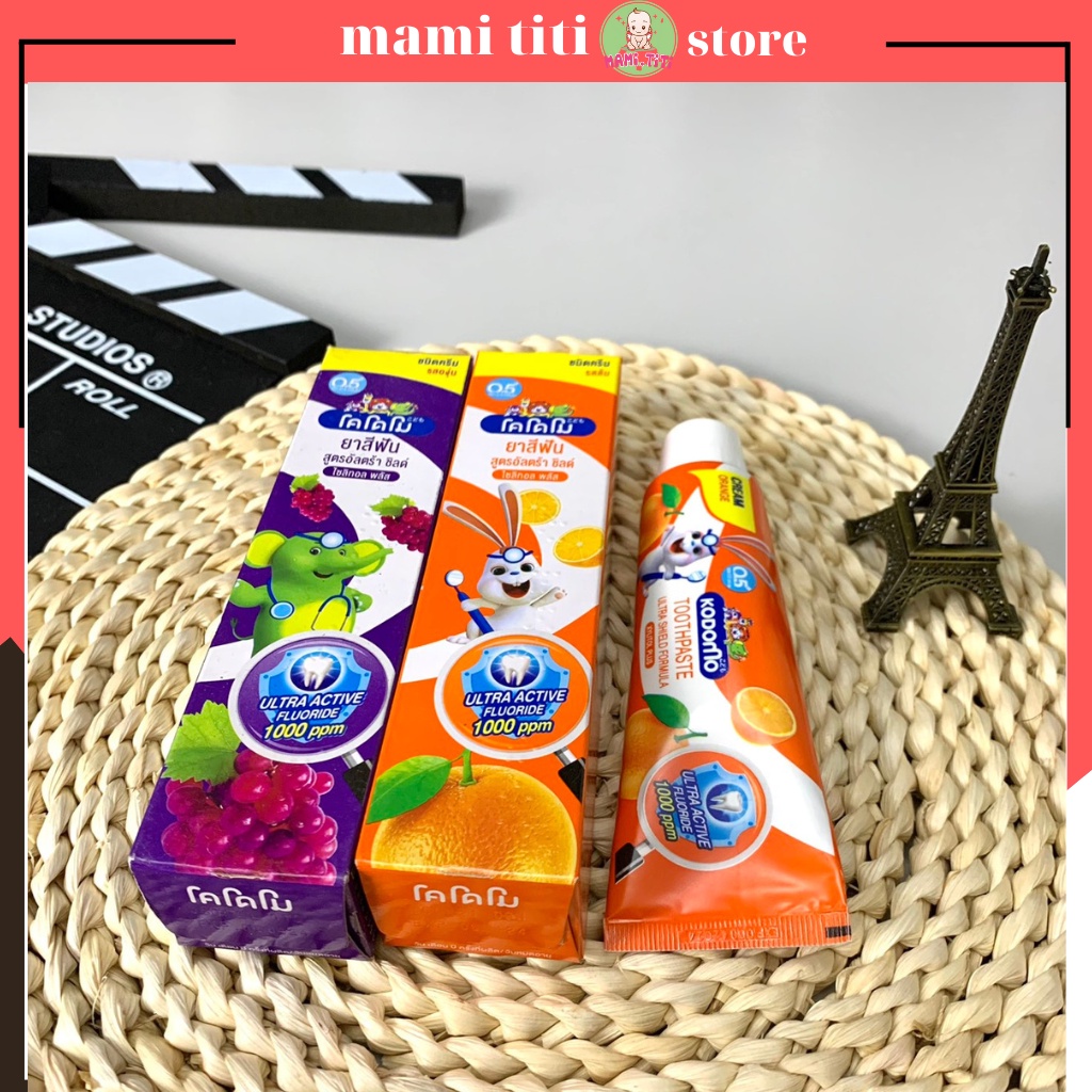 Kem đánh răng cho bé, Kem đánh răng Kodomo Thái Lan 3 vị trái cây cho bé 1 đến 9 tuổi