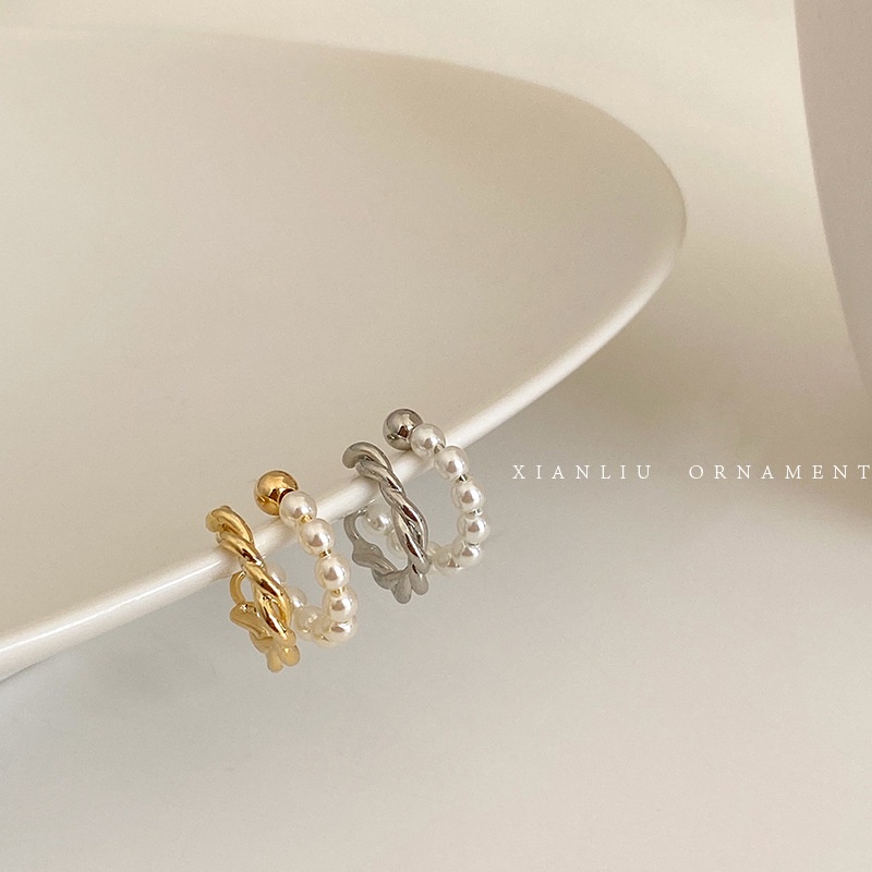 Khuyên Kẹp Vành Tai Đính Ngọc Trai Chống Lộ Phong Cách Retro Pháp 2022 Thời Trang Dành Cho Nữ