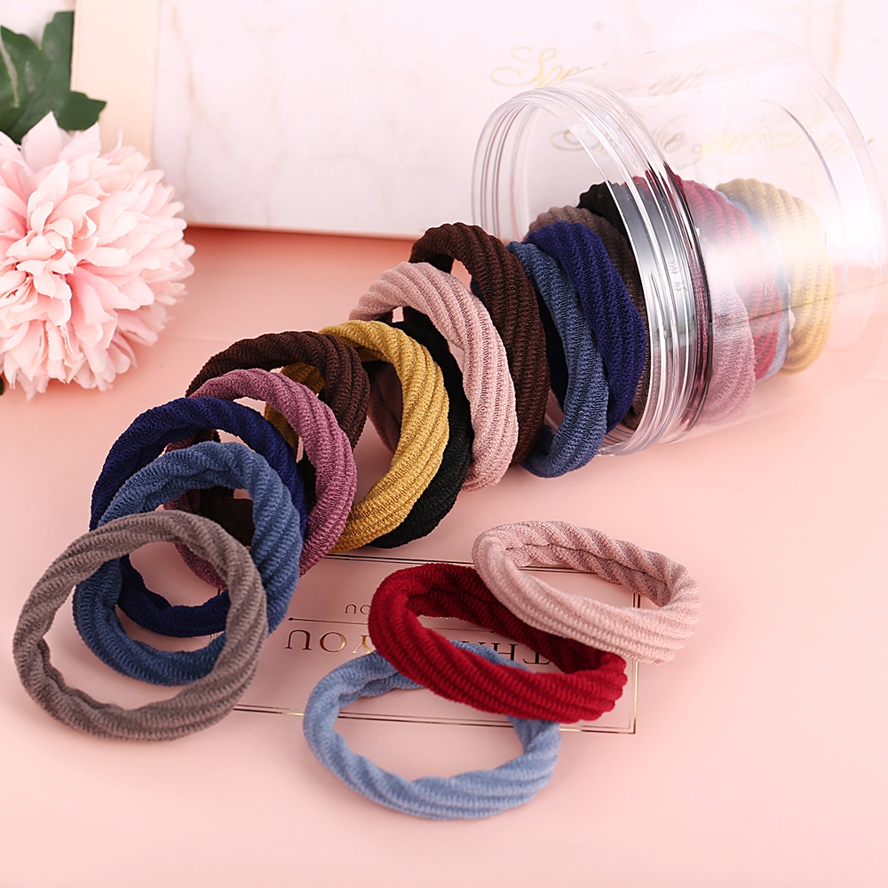 Hộp 20 dây buộc tóc kiểu gợn sóng màu trơn dành cho nữ sinh