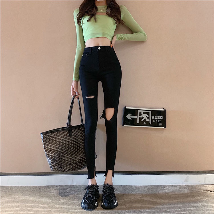 Quần jean COZOKC lưng cao dáng ôm phong cách Hàn Quốc