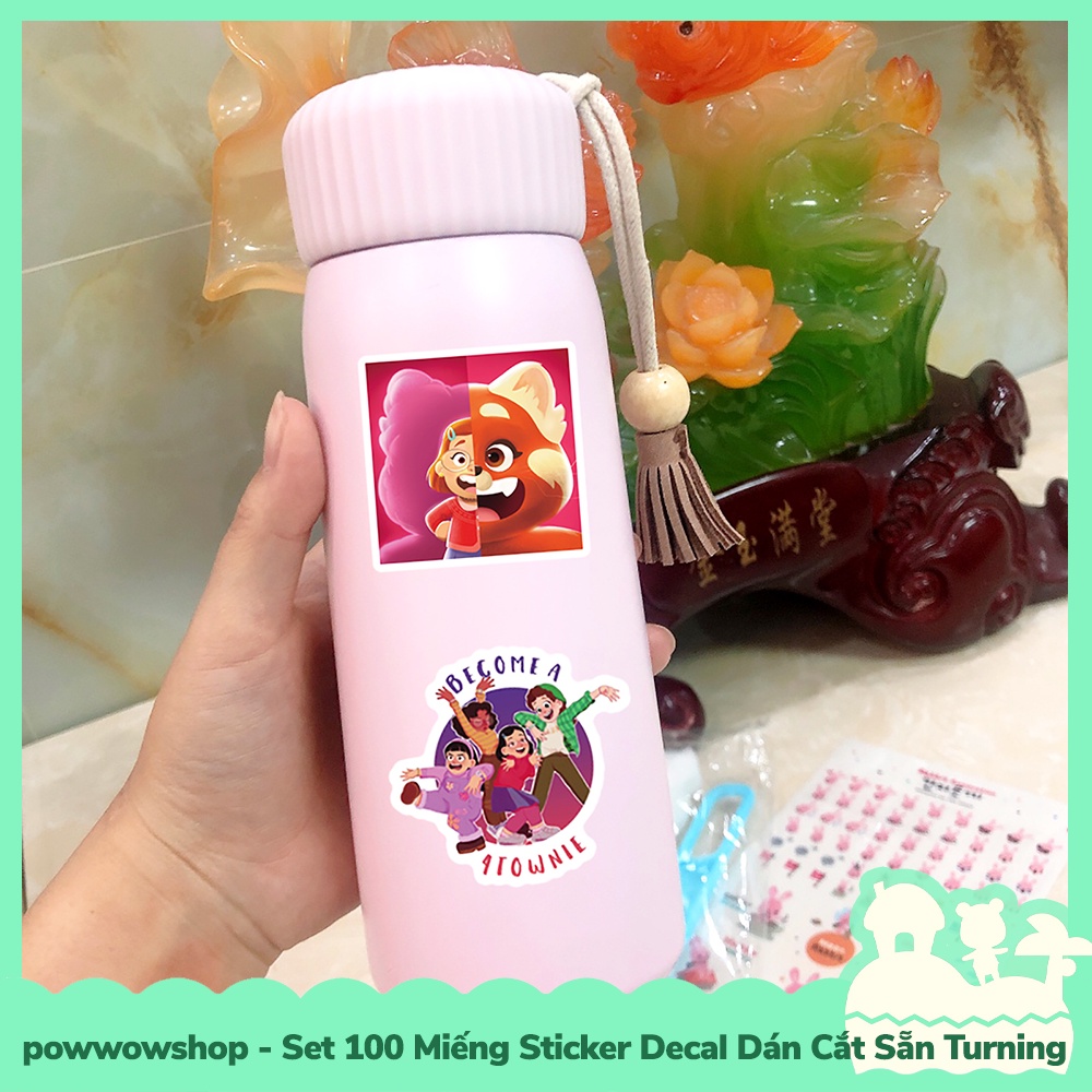 [Sẵn VN - Hỏa Tốc] Set 100 Miếng Sticker Decal Cắt Sẵn DIY Dán Trang Trí Vật Dụng Mẫu Red Bear Fox Turning Red Big Large