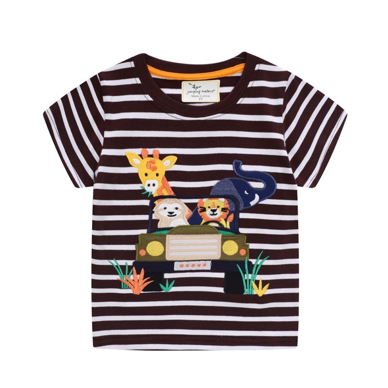 HOT! Áo thun cổ tròn sọc hình các con thú cho bé trai size 2T-7T