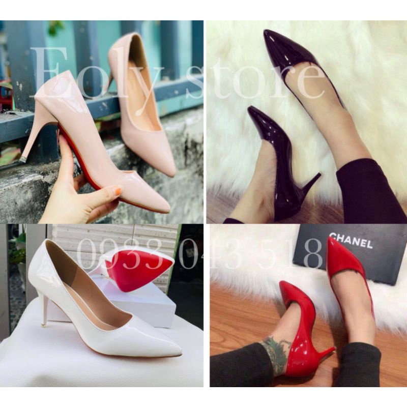 Giày Cao Gót 7cm - Hàng VNXK - Đế Pháp Da Bóng - Giày Gót Nhọn Công Sở - Chống Trầy Xước Nhẹ - Full size