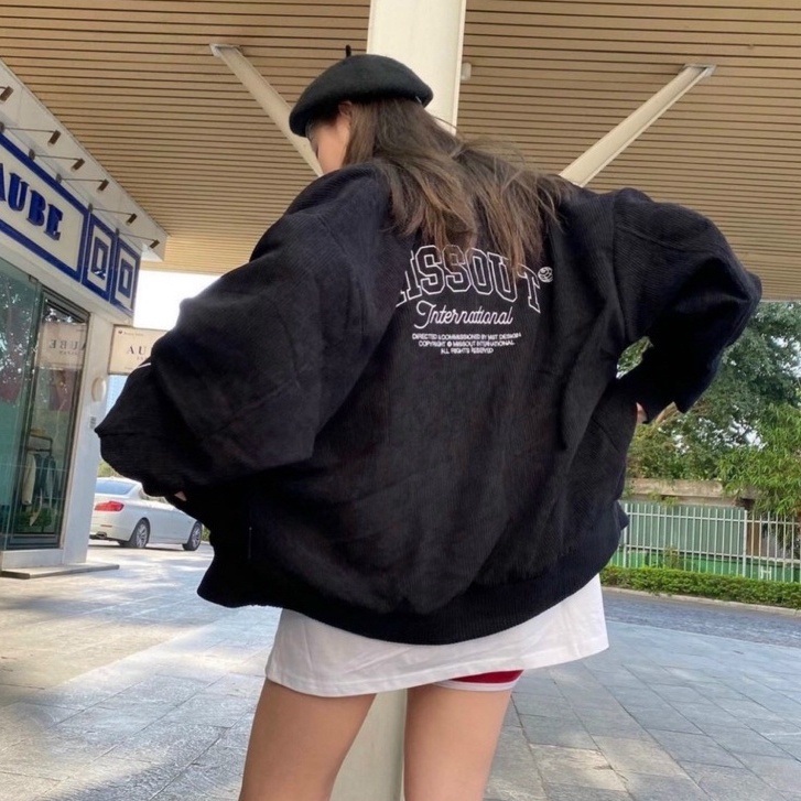 Bomber nhung tăm missout typo , varsity jacket nam nữ lót dù 2 lớp , áo khoác bóng chày local brand unisex - Gin Store