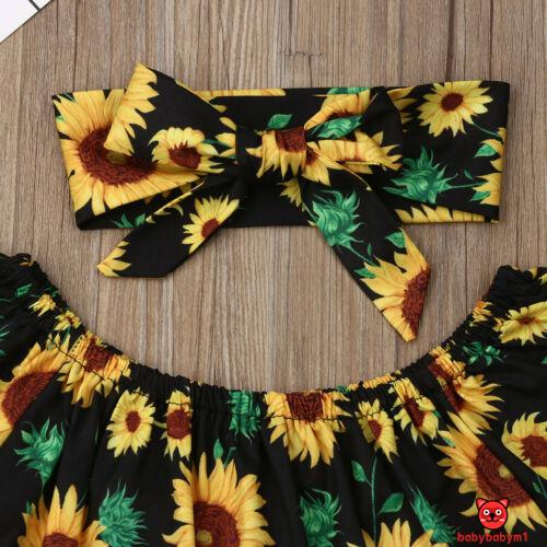 Bộ Đồ 3 Món Gồm Áo Hở Vai In Hình Hoa Hướng Dương + Quần Jean Dài + Băng Đô Cho Bé Gái