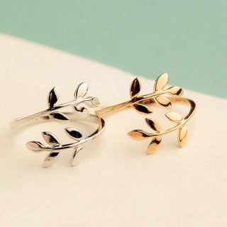 Nhẫn dạng hở hình lá cây olive mạ vàng bạc