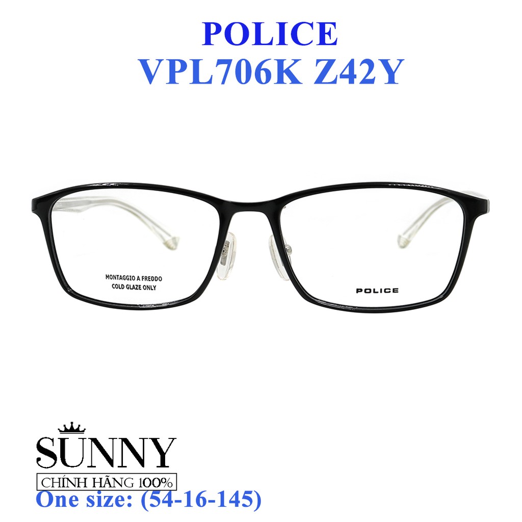 Gọng kính thời trang chính hãng Police VPL706K Z42Y (54-16-145), thiết kế dễ đeo bảo vệ mắt