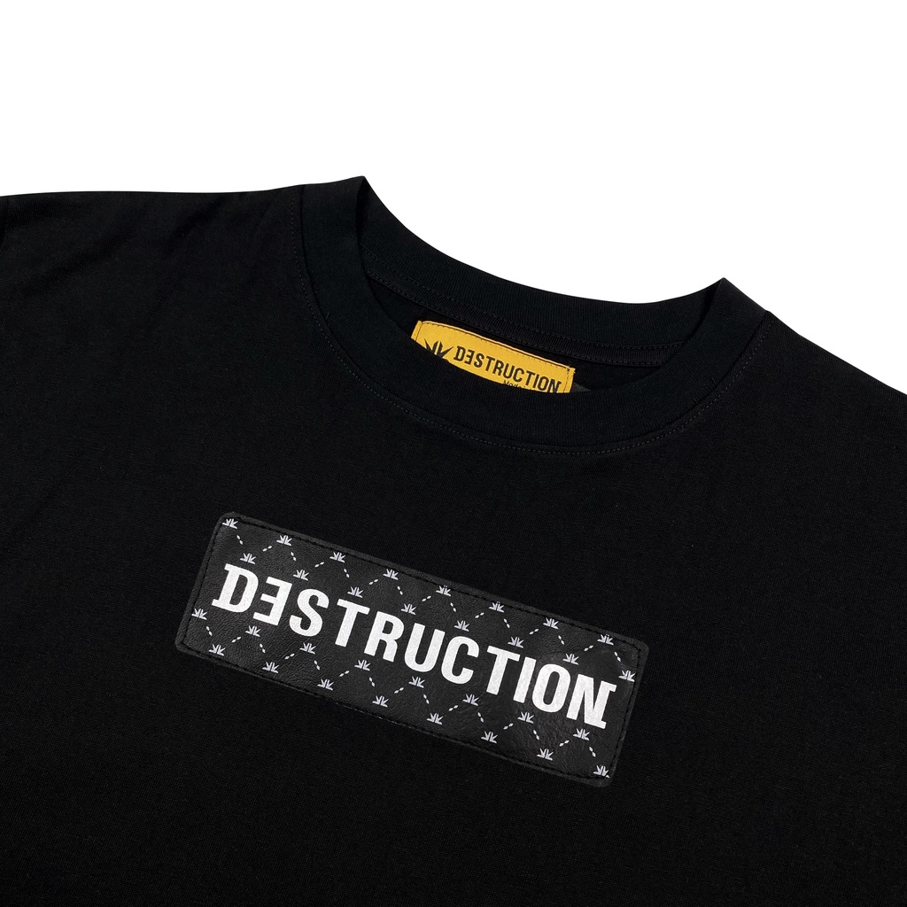 Áo thun nam nữ local brand Destruction cổ tròn may logo da màu đen