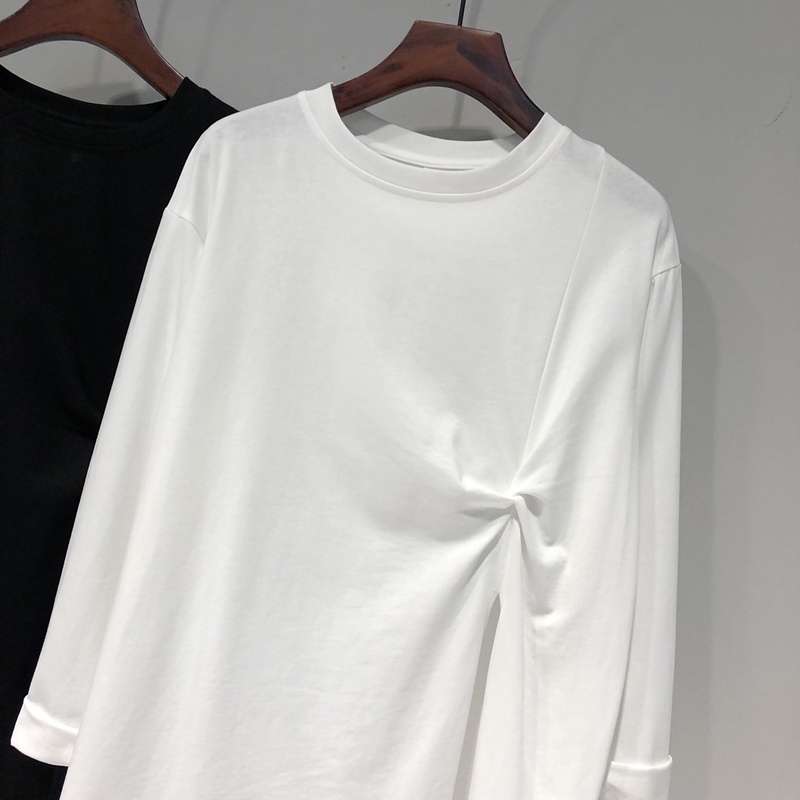 Áo Thun Tay Dài Dáng Rộng Màu Trơn Thiết Kế Xẻ Tà Thời Trang Mùa Thu Mới