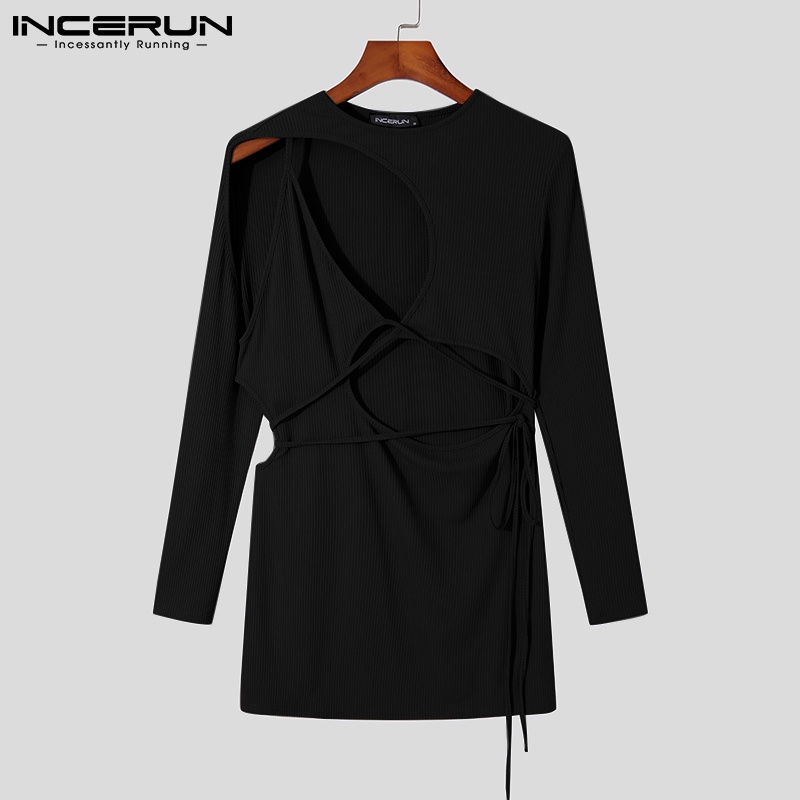 Áo INCERUN dài tay cổ tròn thiết kế độc đáo