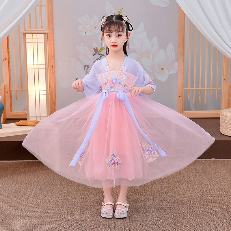 Đầm công chúa tay ngắn phong cách Trung Hoa cổ điển thời trang mùa hè cho bé gái 4-15 tuổi