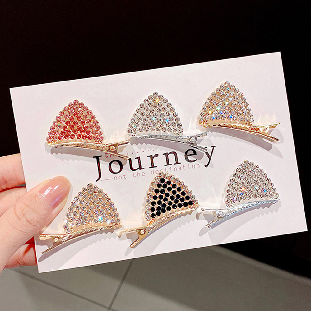 Set 2 Kẹp Tóc Nữ Hình Tai Mèo Đính Pha Lê Xinh Xắn