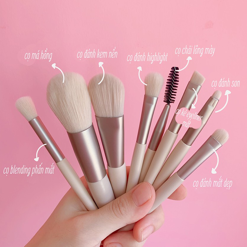 Cọ Trang Điểm Set 8 Cây Màu Trơn Matte Basic và Minimal Makeup Brush