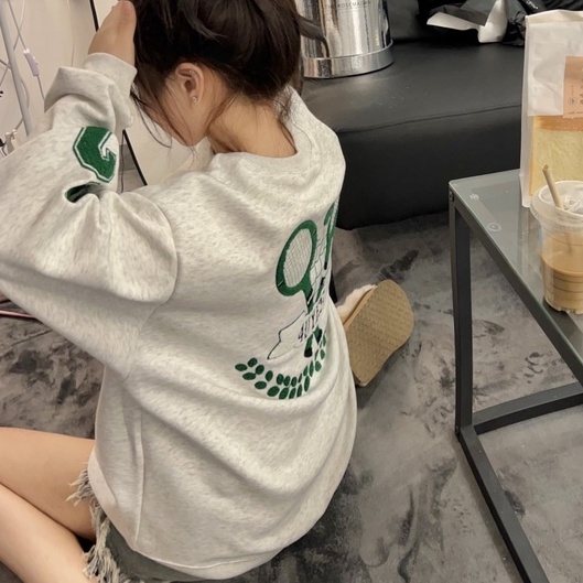 ZHELIHANGFEI Áo Thun Tay Dài Cổ Tròn Với Họa Tiết Thêu Theo Phong Cách Preppy